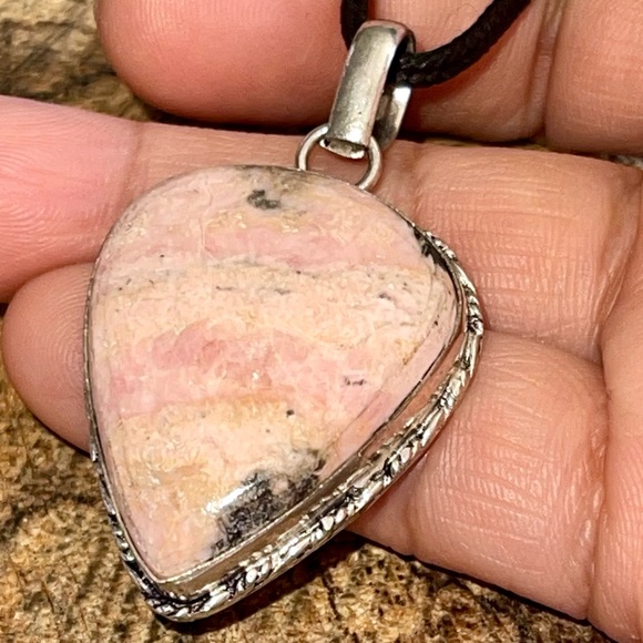 Teardrop Pink Rhodochrosite Pendant 1 7/8” - Picture 4 of 14
